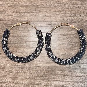 Black/Silver studded hoop earrings